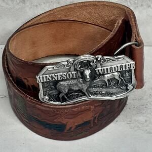 Minnesota Wildlife Limited Edition Belt Buckle #502/1000 & Leather Embossed Belt